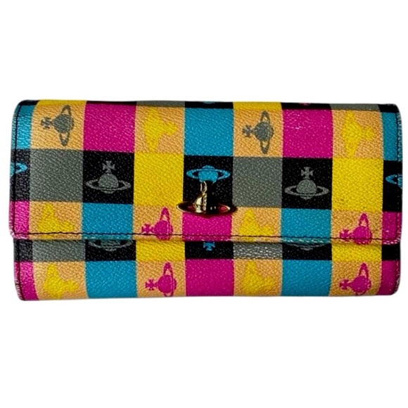 Vivienne Westwood Handbags - Vivian Westwood Anglomania- Vibrant Checkered Long Wallet with Orb Design